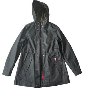 Hunter Black Hooded Raincoat with Red Accents
